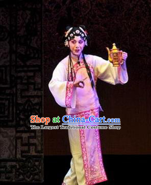 Chinese Beijing Opera Young Lady Apparels Yue Zhao Sai Bei Costumes and Headdress Traditional Peking Opera Xiaodan Dress Maidservant Garment