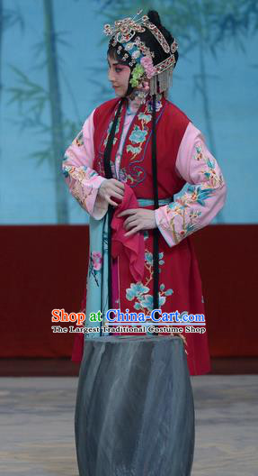 Chinese Beijing Opera Servant Girl Apparels Su Xiaomei Costumes and Headpieces Traditional Peking Opera Young Lady Rosy Dress Garment