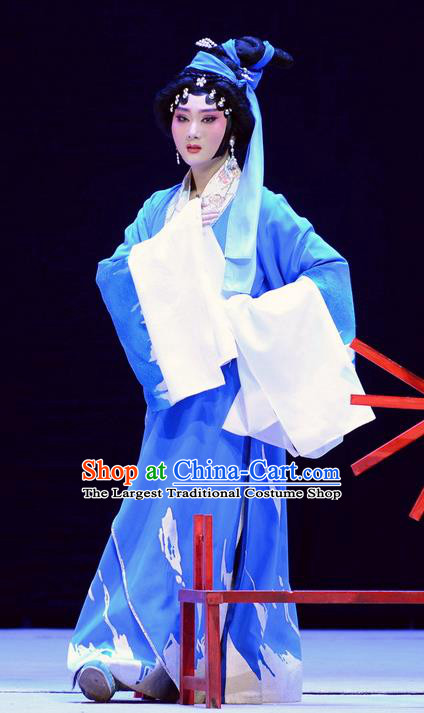 Chinese Beijing Opera Young Mistress Apparels Su Qin Costumes and Headpieces Traditional Peking Opera Huadan Blue Dress Garment