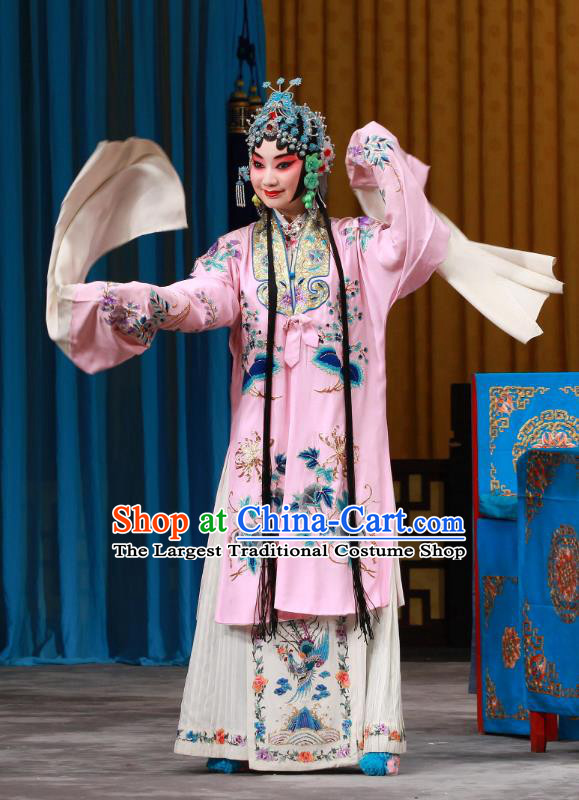 Chinese Beijing Opera Actress Apparels Shi Wen Hui Costumes and Headpieces Traditional Peking Opera Hua Tan Pink Dress Diva Shen Wan E Garment