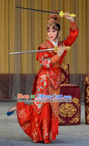 Chinese Beijing Opera Imperial Concubine Yu Ji Apparels Xiang Yu Costumes and Headpieces Traditional Peking Opera Actress Red Dress Hua Tan Garment