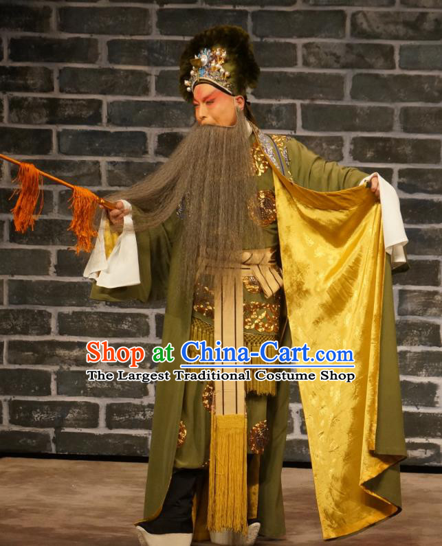 Seven Heros Five Gallants Chinese Peking Opera Elderly Male Garment Costumes and Headwear Beijing Opera Laosheng Apparels Landlord Clothing