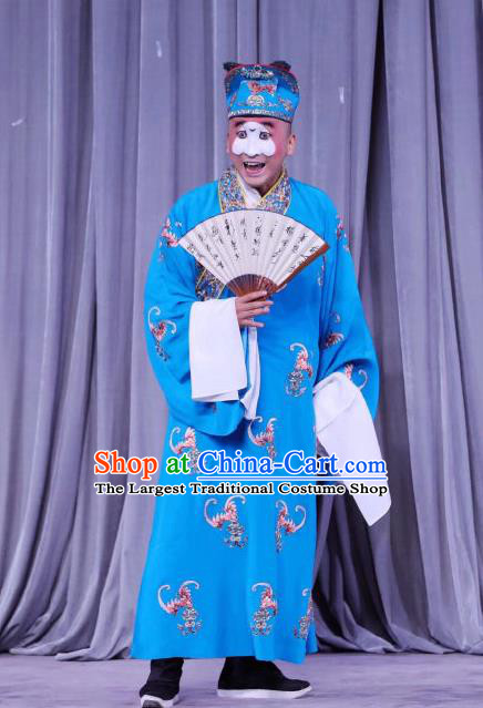 Xun Guanniang Chinese Peking Opera Rich Childe Garment Costumes and Headwear Beijing Opera Young Man Blue Apparels Clothing