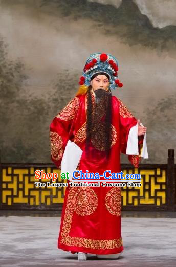 Daming Prefecture Chinese Peking Opera Chief Song Jiang Garment Costumes and Headwear Beijing Opera Laosheng Apparels Elderly Male Clothing