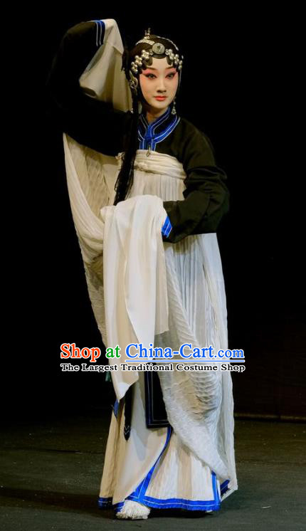 Chinese Beijing Opera Distress Maiden Apparels Shen Tou Ci Tang Costumes and Headpieces Traditional Peking Opera Young Female Xue Yan Dress Garment