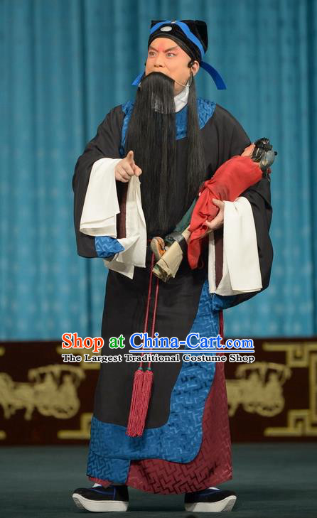 Chun Qiu Bi Chinese Peking Opera Elderly Male Garment Costumes and Headwear Beijing Opera Scholar Apparels Official Historian Wang Shaozhi Clothing