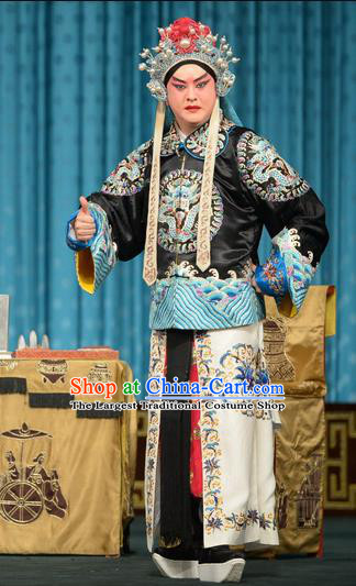 Chun Qiu Bi Chinese Peking Opera Young Male Garment Costumes and Headwear Beijing Opera Wusheng Apparels Martial Male Zhang En Clothing