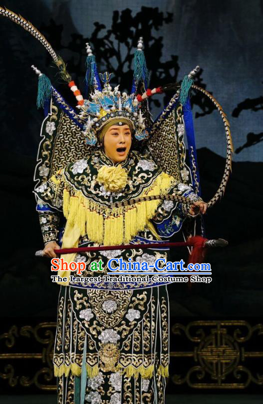 Chinese Beijing Opera Female General Apparels Colorful Spear Costumes and Headpieces Traditional Peking Opera Martial Woman Jiang Guizhi Armor Garment with Flags