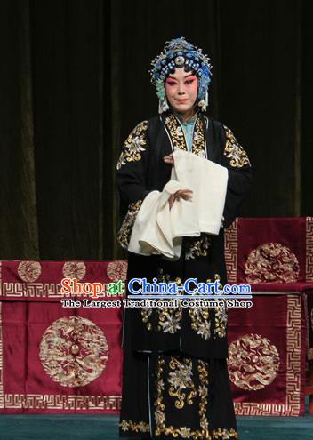 Chinese Beijing Opera Young Female Apparels Yu Guo Yuan Costumes and Headpieces Traditional Peking Opera Imperial Concubine Dress Diva Black Garment