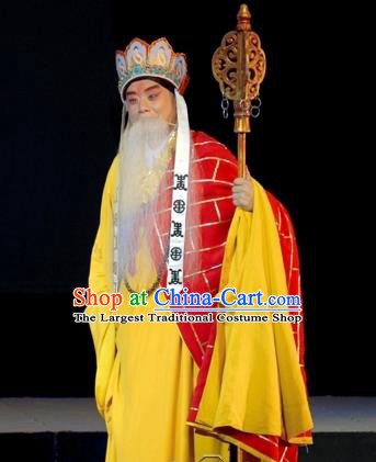 Wu Zetian Chinese Peking Opera Monk Cassock Garment Costumes and Headwear Beijing Opera Elderly Male Apparels Frock Clothing