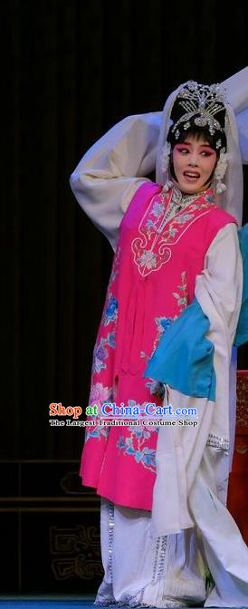 Chinese Beijing Opera Diva Yan Xijiao Apparels Catch San Lang Costumes and Headdress Traditional Peking Opera Hua Tan Pink Dress Actress Garment