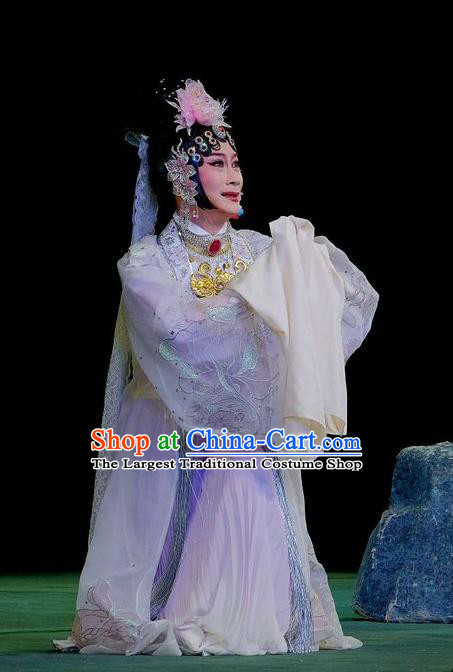 Chinese Beijing Opera Hua Tan Apparels Love of Guan Yin Costumes and Headdress Traditional Peking Opera Actress Dress Princess Miao Shan Garment