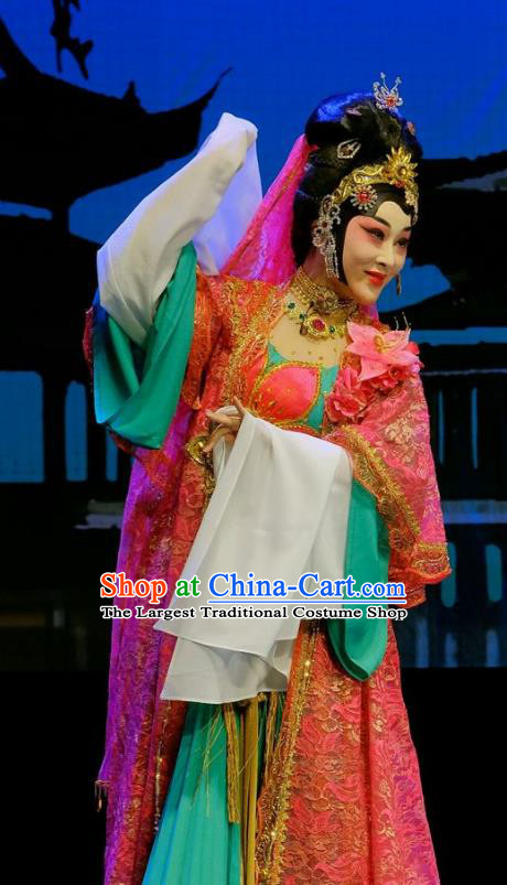 Chinese Beijing Opera Princess Miao Yuan Apparels Love of Guan Yin Costumes and Headdress Traditional Peking Opera Actress Dress Young Female Garment