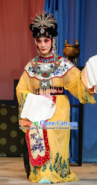 Chinese Beijing Opera Hua Tan Garment The Dream Of Red Mansions Costumes and Hair Accessories Traditional Peking Opera Mistress Wang Xifeng Yellow Dress Apparels