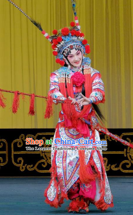 Chinese Beijing Opera Martial Female Apparels Gai Rong Zhan Fu Costumes and Headdress Traditional Peking Opera Wudan Wan Xiangyou Dress Tao Ma Tan Garment