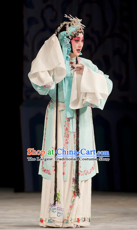 Chinese Beijing Opera Distress Maiden Garment Zhou Ren Xian Sao Costumes and Hair Accessories Traditional Peking Opera Young Female Dress Apparels