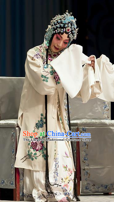 Chinese Beijing Opera Young Female Garment Zhou Ren Xian Sao Costumes and Hair Accessories Traditional Peking Opera Distress Maiden Dress Diva Apparels