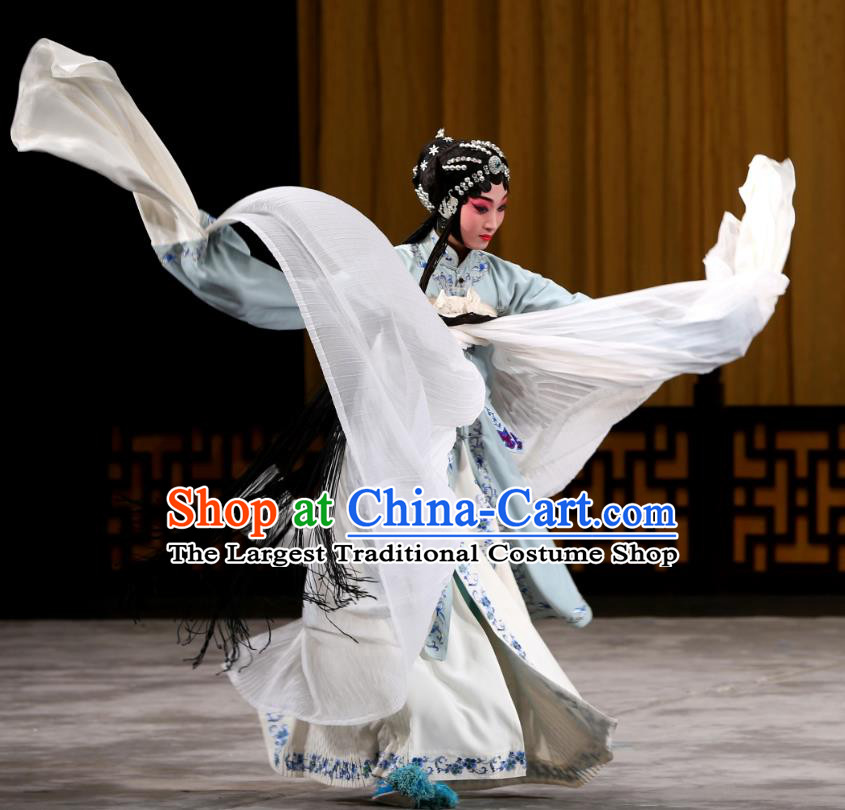 Chinese Beijing Opera Actress Zhao Jintang Garment Mu Yang Juan Costumes and Hair Accessories Traditional Peking Opera Tsing Yi Dress Young Female Apparels