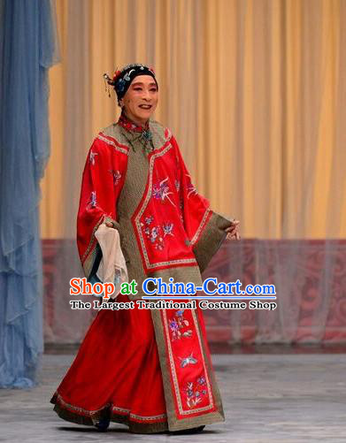 Chinese Beijing Opera Elderly Female Garment Song Qin Yan Li Costumes and Hair Accessories Traditional Peking Opera Laodan Dress Pantaloon Red Apparels