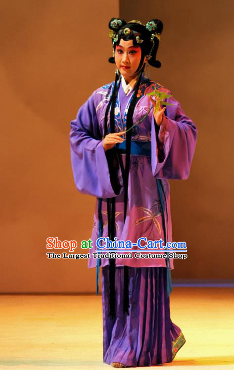 Chinese Beijing Opera Tang Wan Young Lady Garment Costumes and Hair Accessories Traditional Peking Opera Servant Girl Purple Dress Apparels
