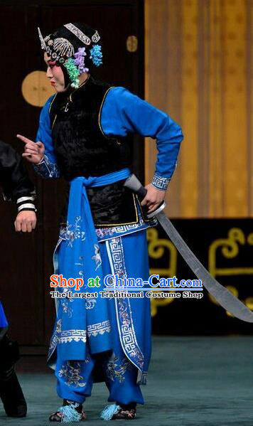 Chinese Beijing Opera Martial Female Garment Ci Ba Jie Costumes and Hair Accessories Traditional Peking Opera Actress Dress Swordswoman Ma Jinding Apparels