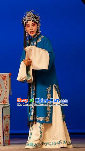 Chinese Beijing Opera Young Female Garment Legend of Xu Mu Costumes and Hair Accessories Traditional Peking Opera Actress Blue Dress Apparels