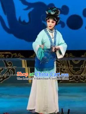 Chinese Beijing Opera Country Woman Garment Actress Costumes and Hair Accessories Traditional Peking Opera Hua Long Dian Jing Dress Vliiage Girl Zhang Siniang Apparels