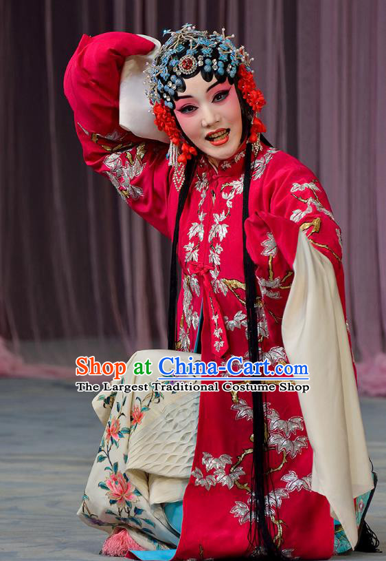 Chinese Beijing Opera Bride Wedding Garment Actress Costumes and Hair Accessories Traditional Peking Opera Hua Tan Zhang Yuzhen Red Dress Apparels