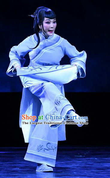 Chinese Ping Opera Female Servant Apparels Costumes and Headpieces Jin E Traditional Pingju Opera Dress Elderly Woman Garment