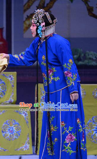 Chinese Ping Opera Young Mistress Blue Apparels Costumes and Headpieces Shao Gu Ji Traditional Pingju Opera Diva Dress Garment