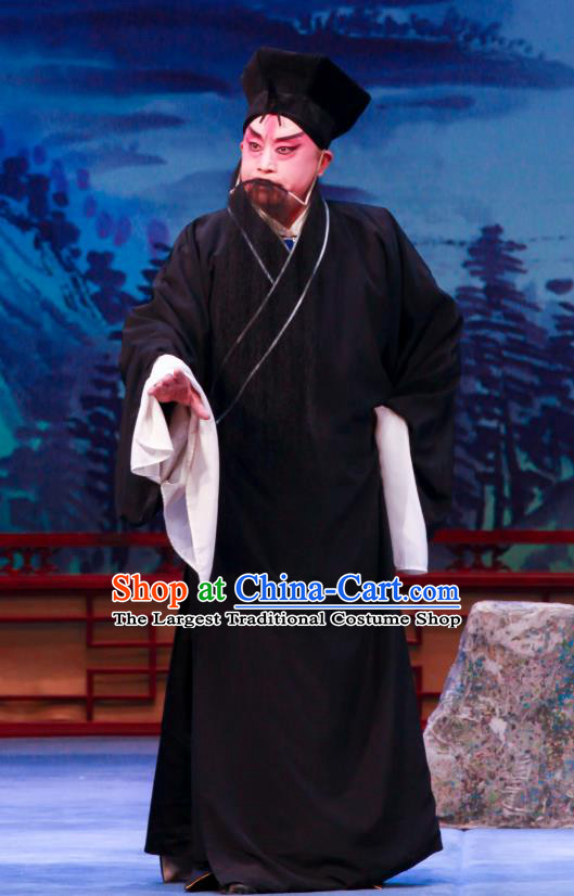 Shao Gu Ji Chinese Ping Opera Elderly Male Garment Costumes and Headwear Pingju Opera Laosheng Black Apparels Clothing