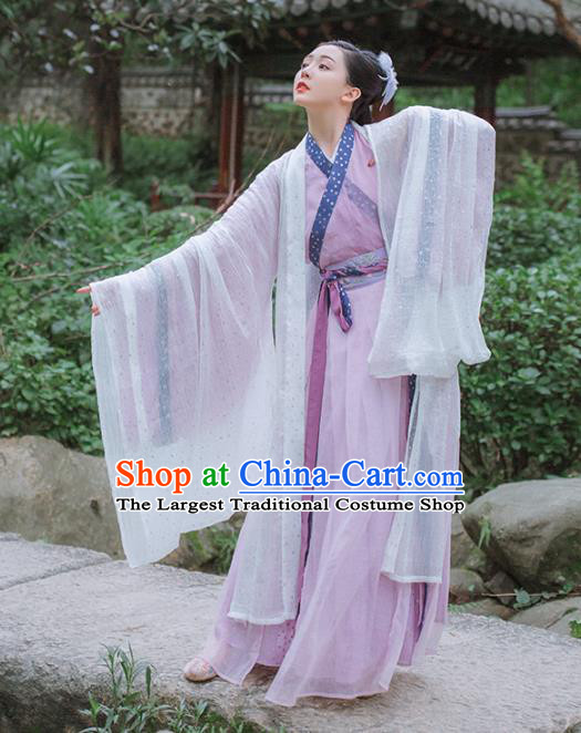 Chinese Traditional Jin Dynasty Noble Female Historical Costumes Embroidered Garment Ancient Goddess Purple Hanfu Dress for Women