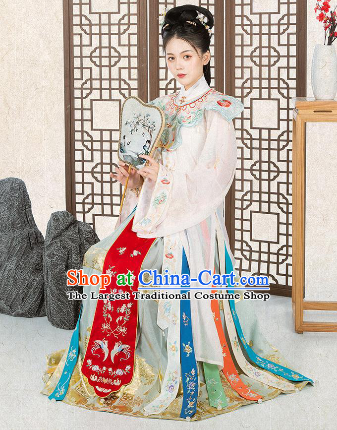 Chinese Traditional Ming Dynasty Nobility Female Historical Costumes Ancient Patrician Lady Embroidered Hanfu Dress Royal Princess Garment