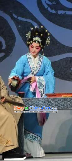 Chinese Beijing Opera Diva Qi Huai Garment Costumes and Hair Accessories Traditional Peking Opera Chang Le Wei Yang Hua Tan Blue Dress Actress Apparels