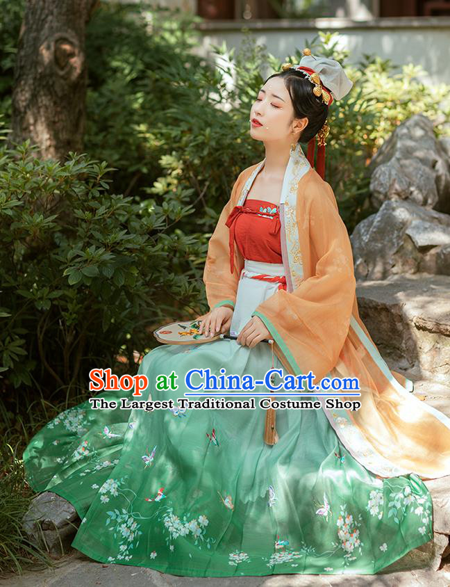 Chinese Traditional Song Dynasty Young Female Historical Costumes Ancient Imperial Concubine Embroidered Garment Hanfu Dress for Women