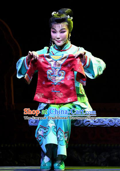 Chinese Ping Opera Female Servant Apparels Costumes and Headpieces Jin E Traditional Pingju Opera Country Woman Dress Garment