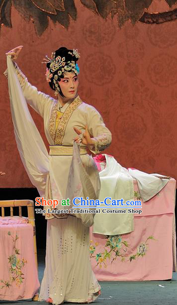 Chinese Sichuan Opera Swordswoman Bai Suzhen The Legend of White Snake Garment Costumes and Hair Accessories Traditional Peking Opera Martial Female Dress Apparels