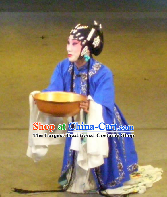 Chinese Sichuan Opera Tsing Yi Garment Costumes and Hair Accessories Ma Qian Po Shui Traditional Peking Opera Actress Cui Qiaofeng Dress Distress Woman Apparels