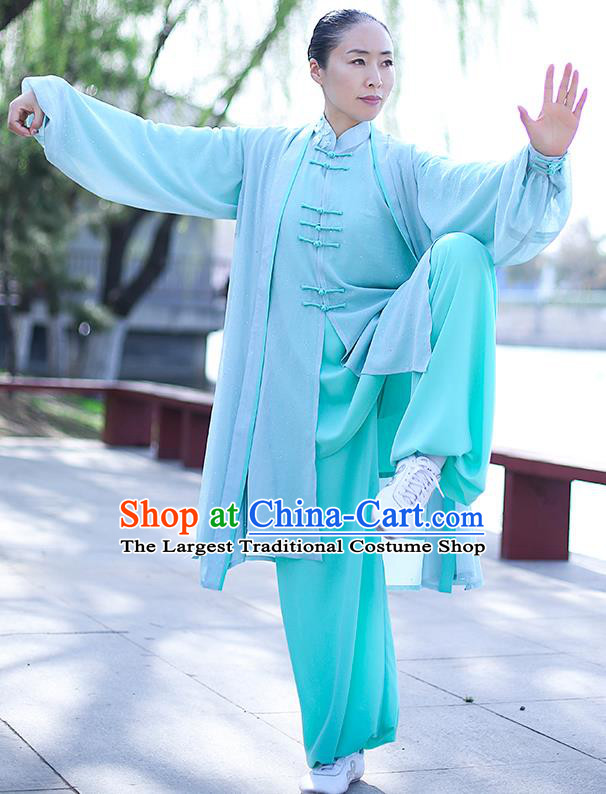 Chinese Traditional Tai Chi Competition Costume Professional Tai Ji Training Outfits Clothing Top Grade Martial Arts Light Green Uniform for Women