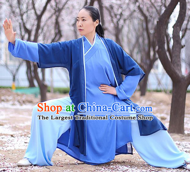 Chinese Traditional Tai Chi Competition Costume Professional Martial Arts Training Outfits Top Grade Tai Ji Performance Navy Uniform for Women