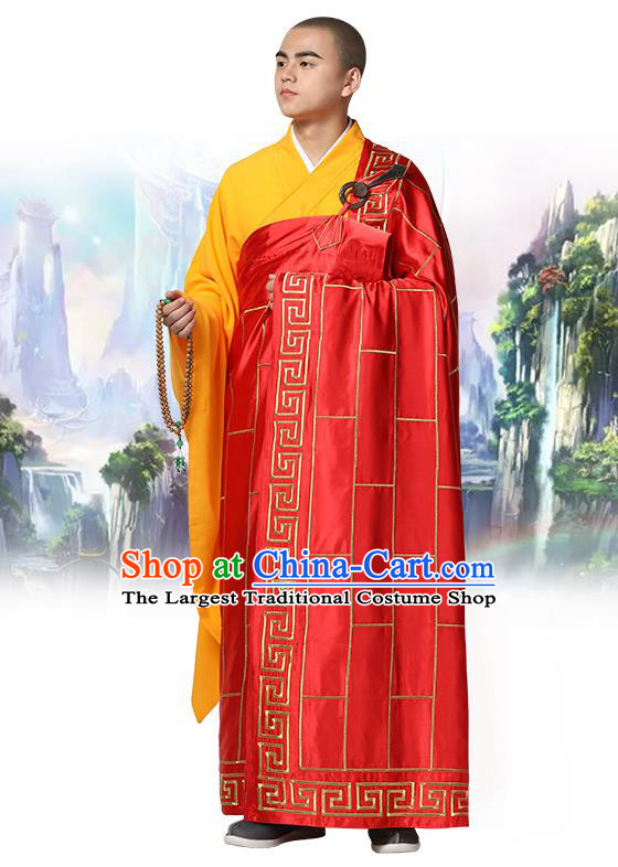 Chinese Traditional Monk Red Silk Frock Costume Buddhism Clothing Cassock Bonze Garment for Men