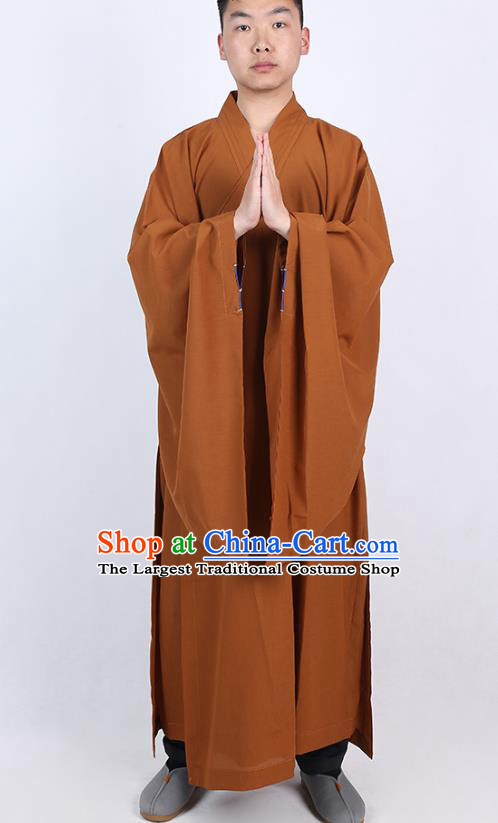 Chinese Traditional Buddhist Monk Ginger Robe Costume Meditation Garment Dharma Assembly Bonze Frock Gown for Men