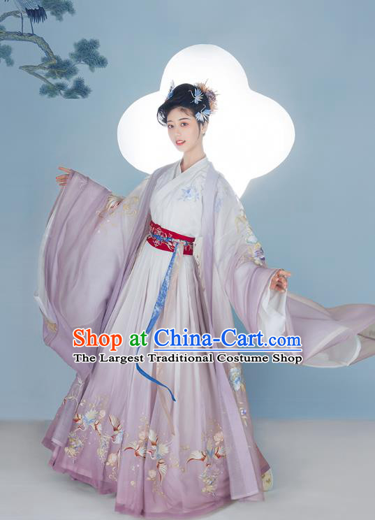 Chinese Ancient Jin Dynasty Court Female Lilac Hanfu Dress Traditional Imperial Consort Historical Costumes Garment Complete Set