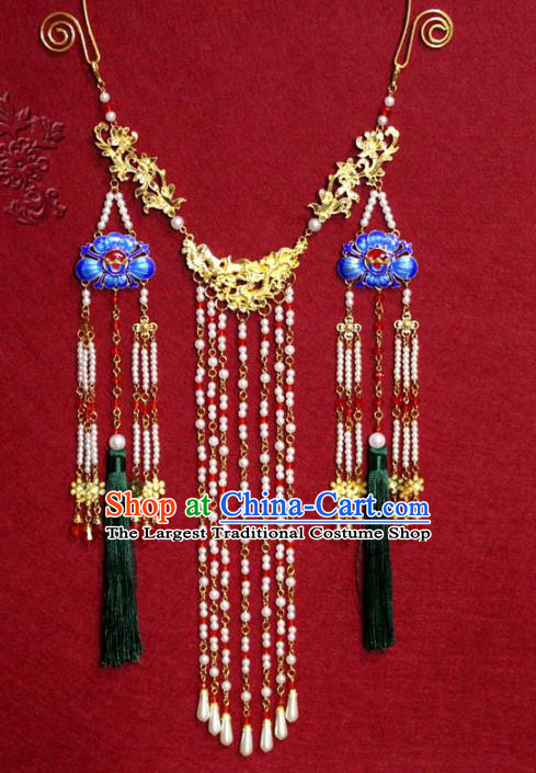 Traditional Chinese Ancient Princess Pearls Tassel Necklace Handmade Jewelry Accessories Cloisonne Necklet for Women