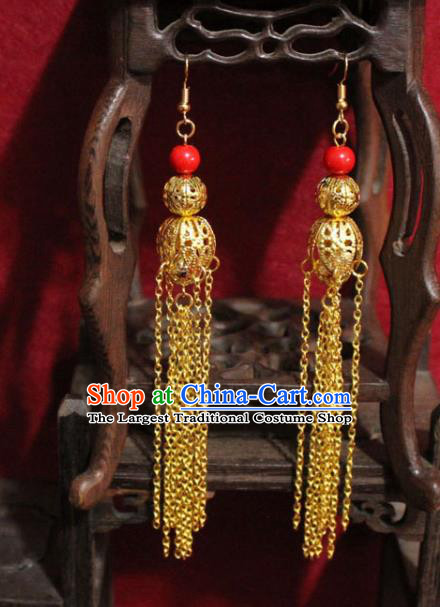 Traditional Chinese Ancient Princess Tassel Earrings Handmade Jewelry Accessories Golden Eardrop for Women