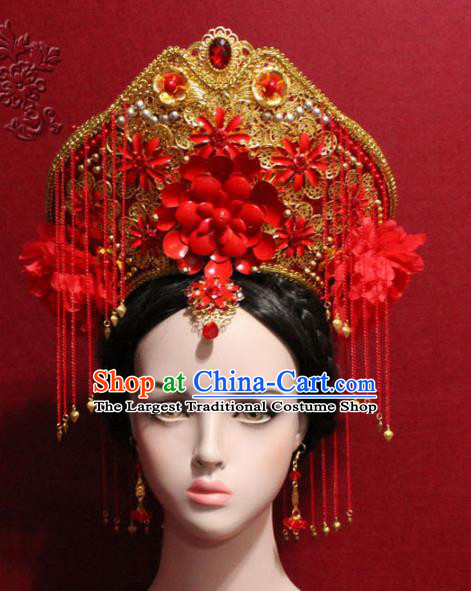 Traditional Chinese Ancient Qing Dynasty Imperial Consort Phoenix Coronet Handmade Hair Jewelry Hair Accessories Hat Complete Set