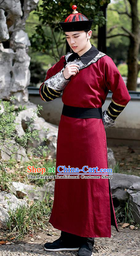 Chinese Traditional Qing Dynasty Court Eunuch Hanfu Clothing Ancient Drama Garment Historical Costumes and Hat for Men