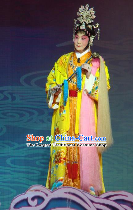 Chinese Beijing Opera Actress Apparels Costumes and Headdress Xiang Jiuxiao Traditional Peking Opera Buddha Goddess Dress Garment