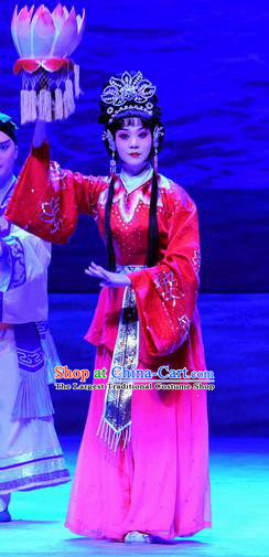 Chinese Beijing Opera Actress Hua Tan Apparels Costumes and Headpieces Traditional Peking Opera Ma Zu Goddess Lin Moniang Red Dress Garment