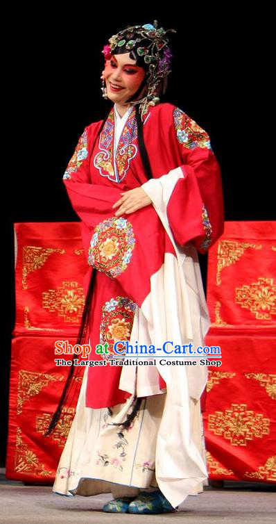 Chinese Sichuan Opera Young Woman Garment Costumes and Hair Accessories Yu He Qiao Traditional Peking Opera Hua Tan Red Dress Actress Apparels